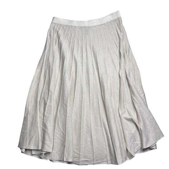 Susan Graver Style Women’s Pleated Maxi Skirt, Ivory Metallic Knit, Size L - Picture 1 of 6